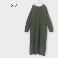スライ SLY 長袖 ニットワンピース ロング　Vネック F グリーン ポケット