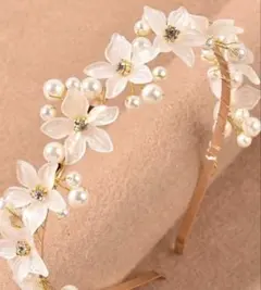 花とパール　ヘアアクセサリー　カチューシャ