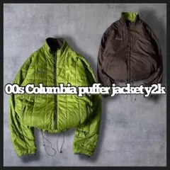 00s Columbia パフジャケット リバーシブル 短丈 ドローコード 黄緑