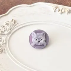 猫モチーフ パープル チェコガラスボタン 1個