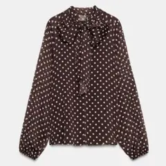ZARA リボン付きドットプリントブラウス　XS