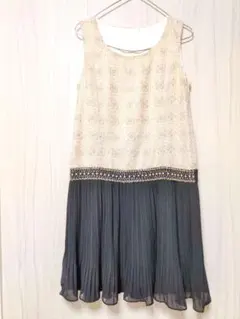 美品Bo・Dreボ・ドレ刺繍アイボリー.ビジュー付ブラックパーティドレスワンピ