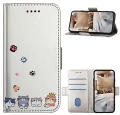 ★Xperia5V ケース 手帳型 猫 シルバー カバー カード収納 財布型のサムネイル