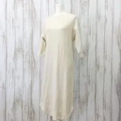 【UNIQLO】ワッフルクルーネックワンピース　七分袖　アイボリー　Mサイズ