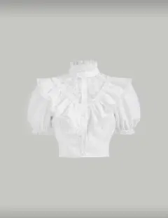 SHEIN MOD レース パフスリーブ フリルトリム クロップシャツ ブラウス