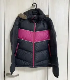 Asics ダウンジャケット 黒/ピンク フード付き