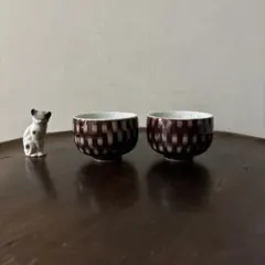 市松　モダンアンティーク　湯呑み２点　瀬戸昭和レトロ　大正ロマン　民芸　検:李朝