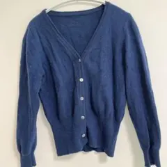 レディース ニットカーディガン ネイビー Vネック 長袖 ショート丈