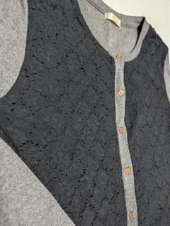 レース付き長袖カーディガン グレー＆ブラック