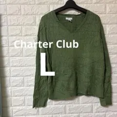 Charter Club オリーブグリーン Vネック　ニット　長袖　【L】　緑