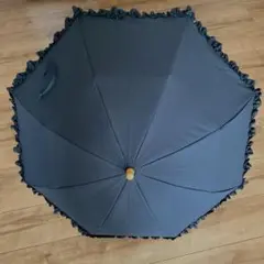 サンバリア　折りたたみ日傘　２段折 フリル　ネイビー 2段折 フリル / ストライプ | 完全遮光日傘｜サンバリア100