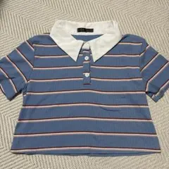 SHEIN ボーダー ポロシャツ 半袖 クロップド丈
