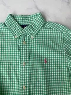 【春服に】Ralph Lauren 緑　チェック 長袖　ポロシャツ　120センチ