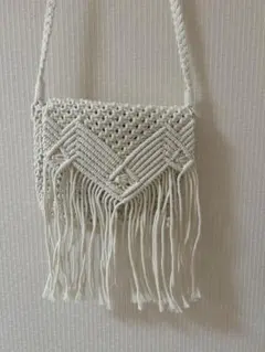 アイボリー マクラメ編み ショルダーバッグ