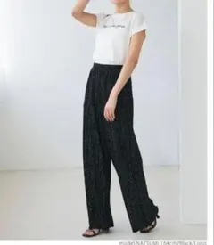 coca 美品 ウェーブプリーツパンツ ドット カットオフ可能 ウエストゴム