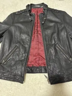 レザージャケット ライダース ブラック 裏地レッド