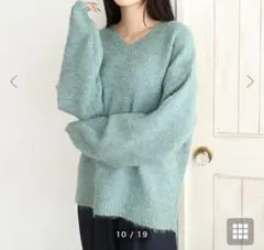 fifth アルパカタッチVネックミックスニット　ブルー