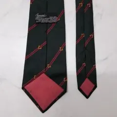 20260407　グッチ　ネクタイ　メンズ　カーキ　レッド　ヴィンテージ