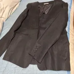 黒 リネン100パーセント ノーカラージャケット