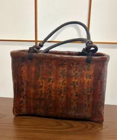 鳥獣戯画 一閑張り バッグ かごバッグ ハンドバッグ 正絹 古布 兎 蛙