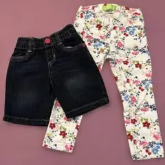デニムショートパンツと花柄パンツセット