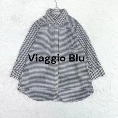 ビアッジョブルー◇ギンガムチェックシアーブラウス M ブラック 7分袖 透け感♪