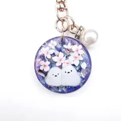 シマエナガ　（青紫　桜　ホログラム）　チャーム　レジン　かわいい