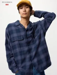 ブラッシュドコットンオーバーサイズシャツ BLUE Lサイズ