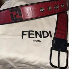 FENDI フェンディ ベルト 本革 ズッカ キャンバス FF ブラウン 金
