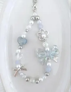 【現品限り⋆˙⟡バレエコア】ベビーブルー〰︎︎ビーズストラップ C360