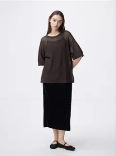 メッシュニットオーバーサイズプルオーバー(5分袖)