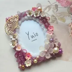 紫ホイップデコ　硬質ケースデコ 和モダン 桜と扇子 蝶 紫