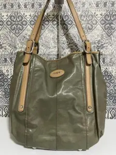 【中古】TODS トッズ トートバッグ ショルダー 肩掛け レディース カーキ