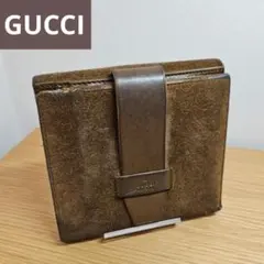 希少 GUCCI グッチ Wホック 二つ折り財布 スエード レザー ブラウンのサムネイル