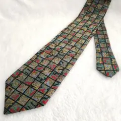 銀座田屋 TAYA ネクタイ シルク100% 総柄 タイル柄 エスニック レトロのサムネイル