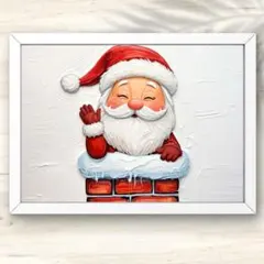 A4 煙突からほほえむサンタクロース 雪と笑顔の冬アート インテリアアート 油絵