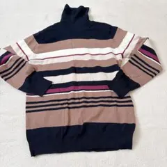 ストライプデザイン 長袖　ニット　セーター Lサイズ