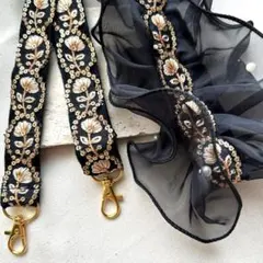 【在庫一掃SALE】インド刺繍リボン　フリルショルダーストラップ　ストラップ