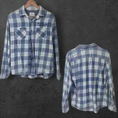 ブルー ホワイト オンブレチェック ネルシャツ