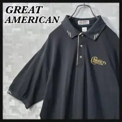 GREAT AMERICAN ポロシャツ 刺繍 XL ブラック 黒 かのこ 古着