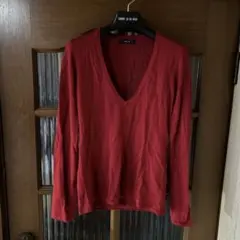 COMME CA ISM 赤 Vネック 長袖ニット L