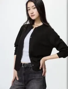 UNIQLO エクストラファインメリノクルーネックカーディガン　ブラック XL