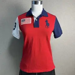 Y2K ポロ ラルフローレン ポロシャツ ビッグポニー USA 赤 ネイビー