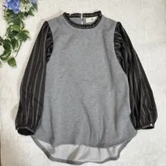 r-p-s 裏起毛ラウンドヘムトレーナートップスMグレー/ブラウン