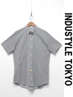 S319/美品 INDUSTYLE TOKYO 半袖シャツ ボタンダウン L 青
