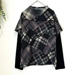 ✨美品✨BRILLANTE【Ｓ相当】チェック柄パッチワーク長袖トップス