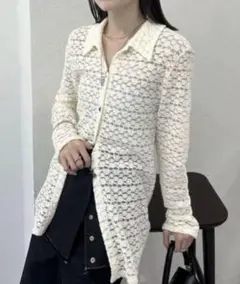 mystic 襟付きレースカーディガン　ベージュ