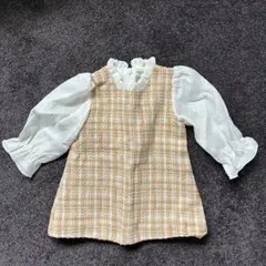 ベージュとホワイトのチェック柄ワンピース