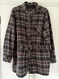 長袖チュニック／シャツ 3Lサイズ ネイビー・ベージュ・オレンジチェック柄