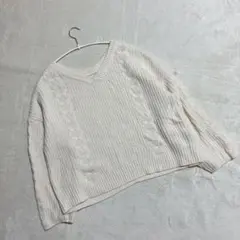 コムサイズム ＊ トップス ニット セーター Vネック ホワイト系 長袖 M